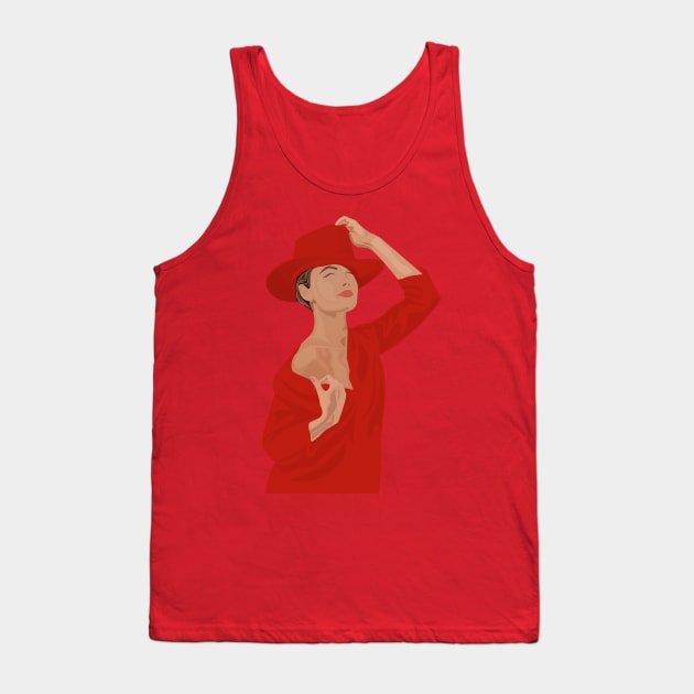 Sensual red hat lady Tank Top by Imaginarts